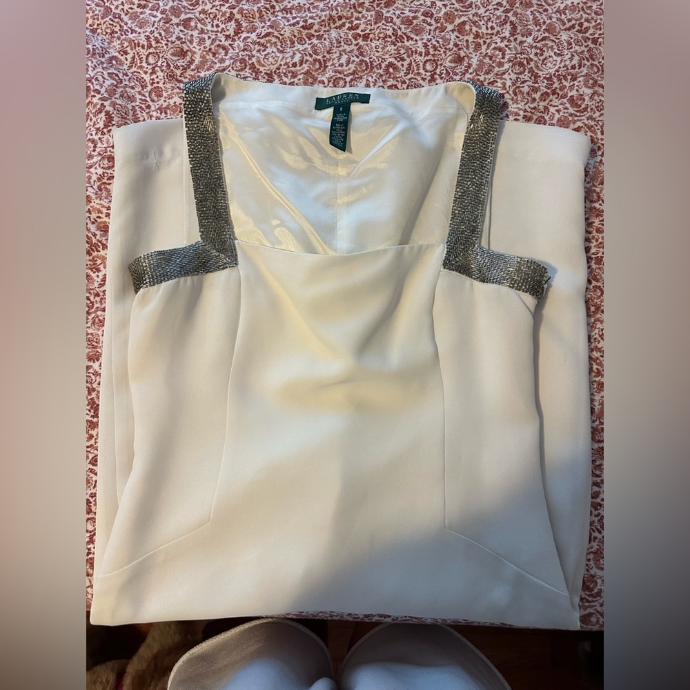 Lauren Ralph Lauren white midi dress with silver beading
